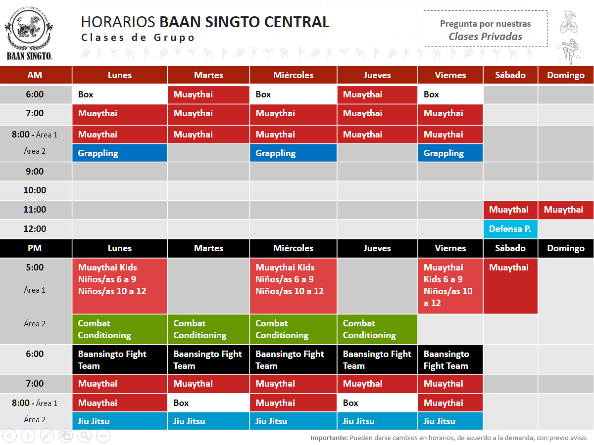Horarios Clases Baan Singto -  Abril 2026