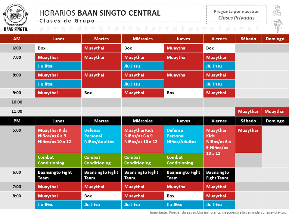 Horarios Clases Baan Singto