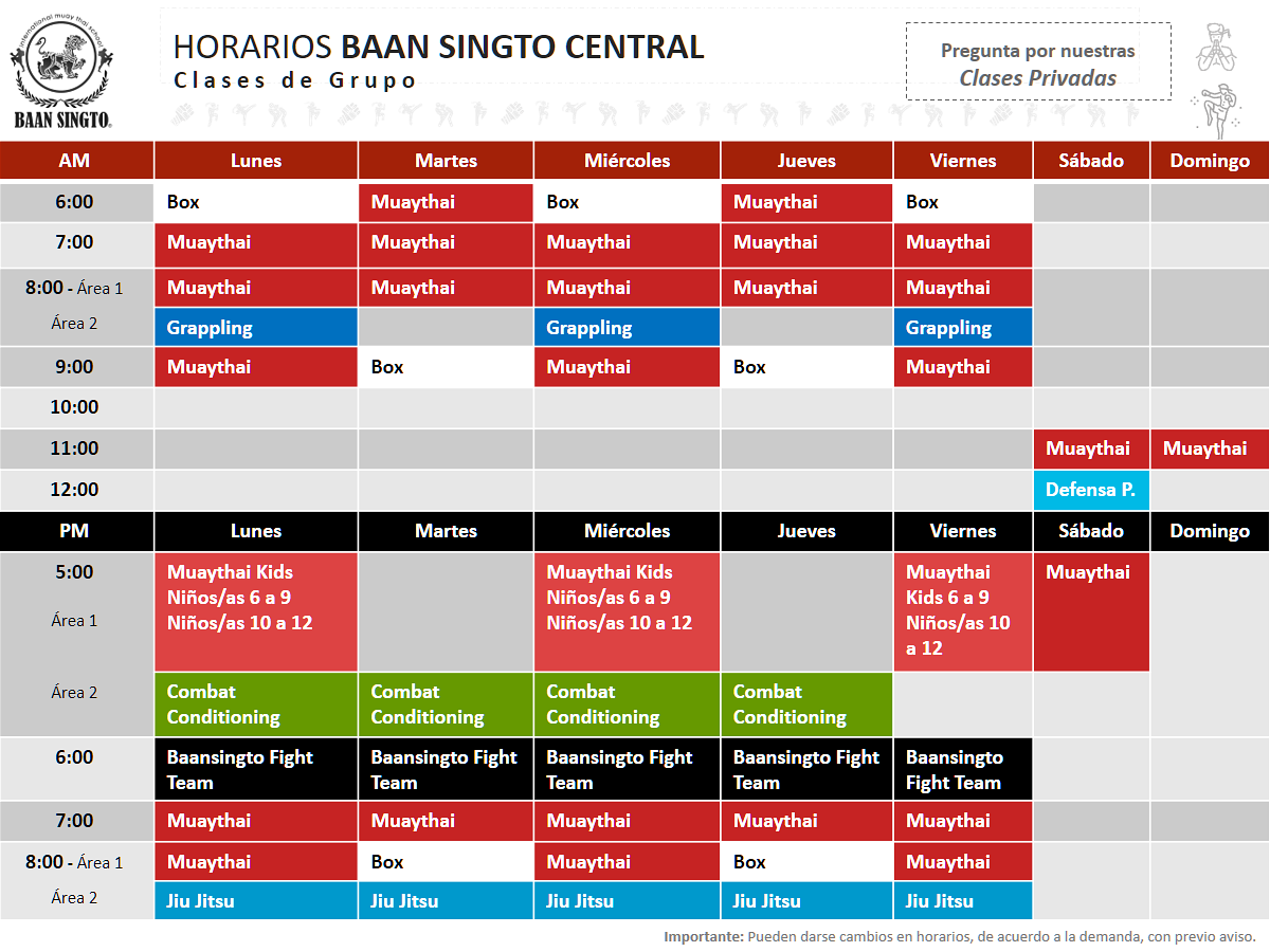 Horarios Clases Baan Singto